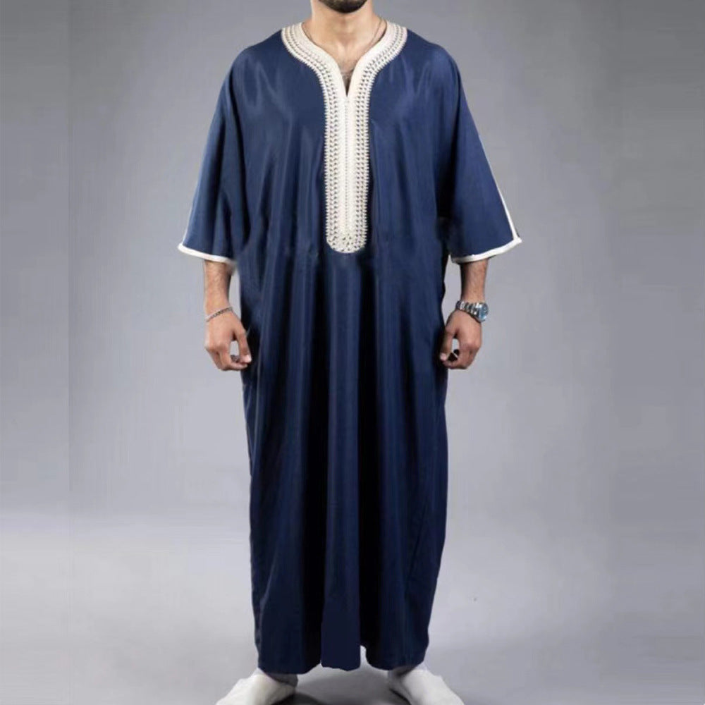 Navy Blue Embroidered Thobe