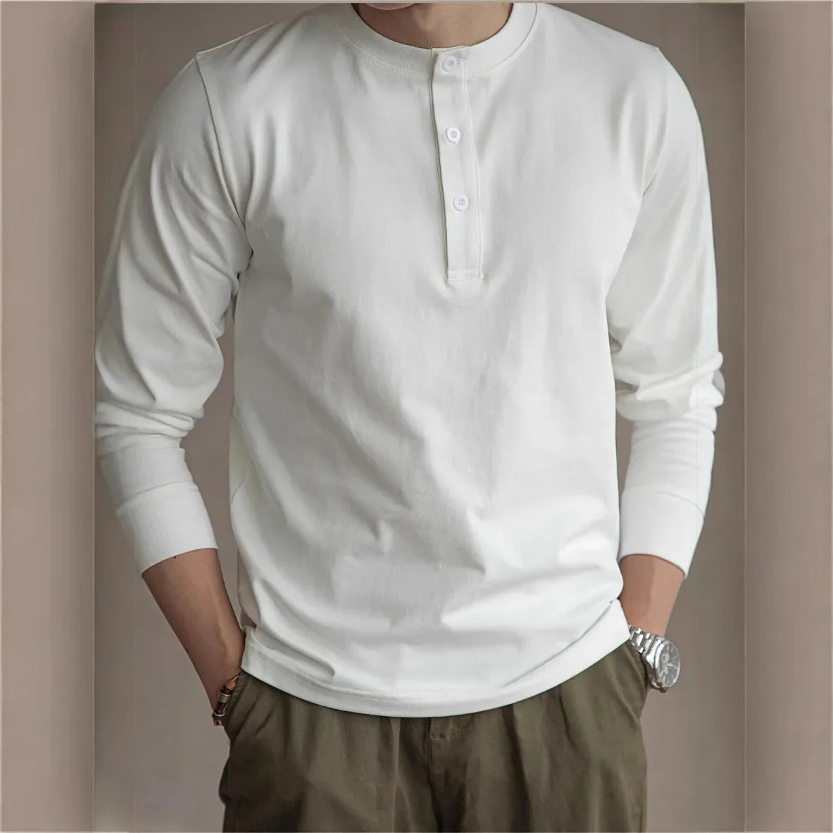 Retro Henley: Slim Fit, Long Sleeve