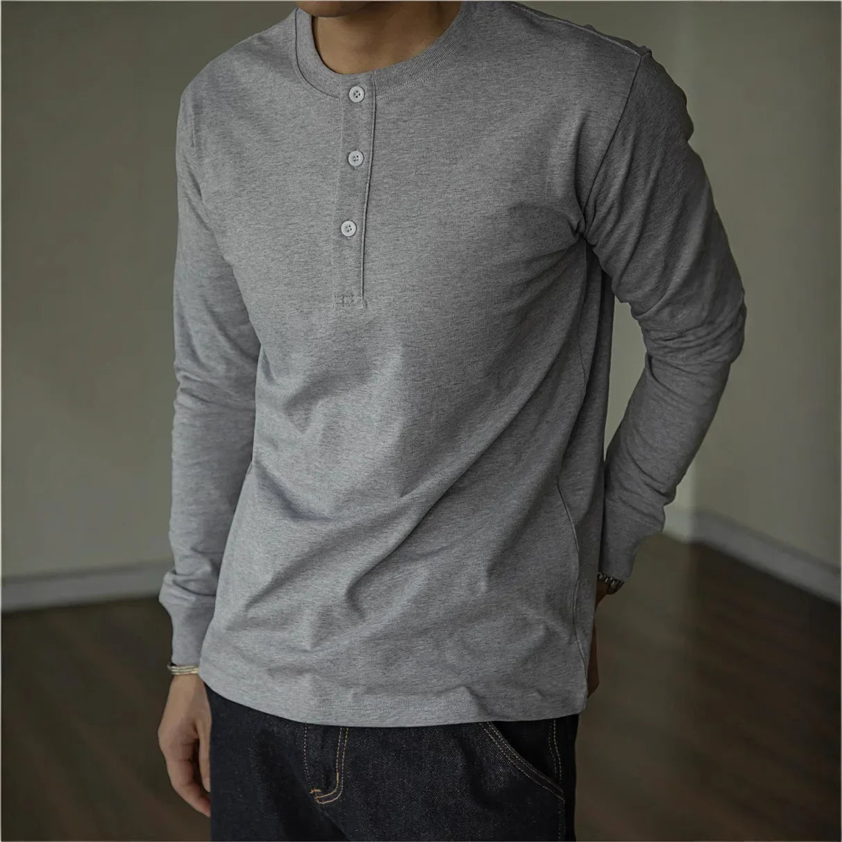 Retro Henley: Slim Fit, Long Sleeve