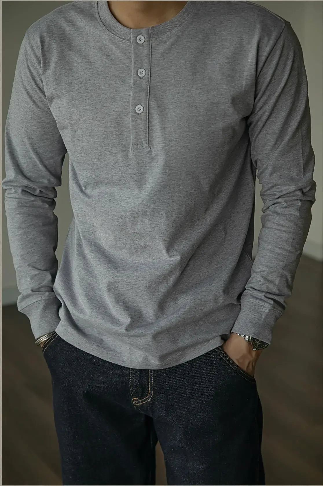 Retro Henley: Slim Fit, Long Sleeve