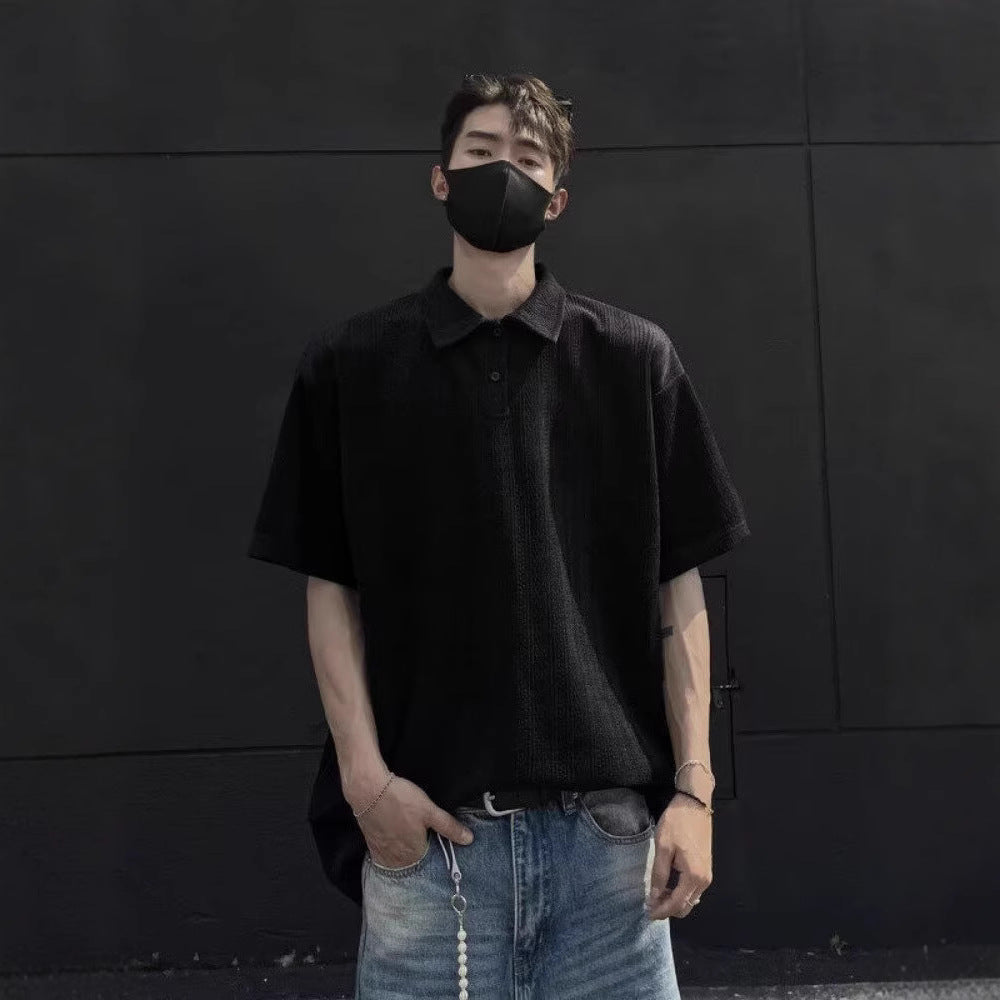 Ribbed Knit Polo Shirt