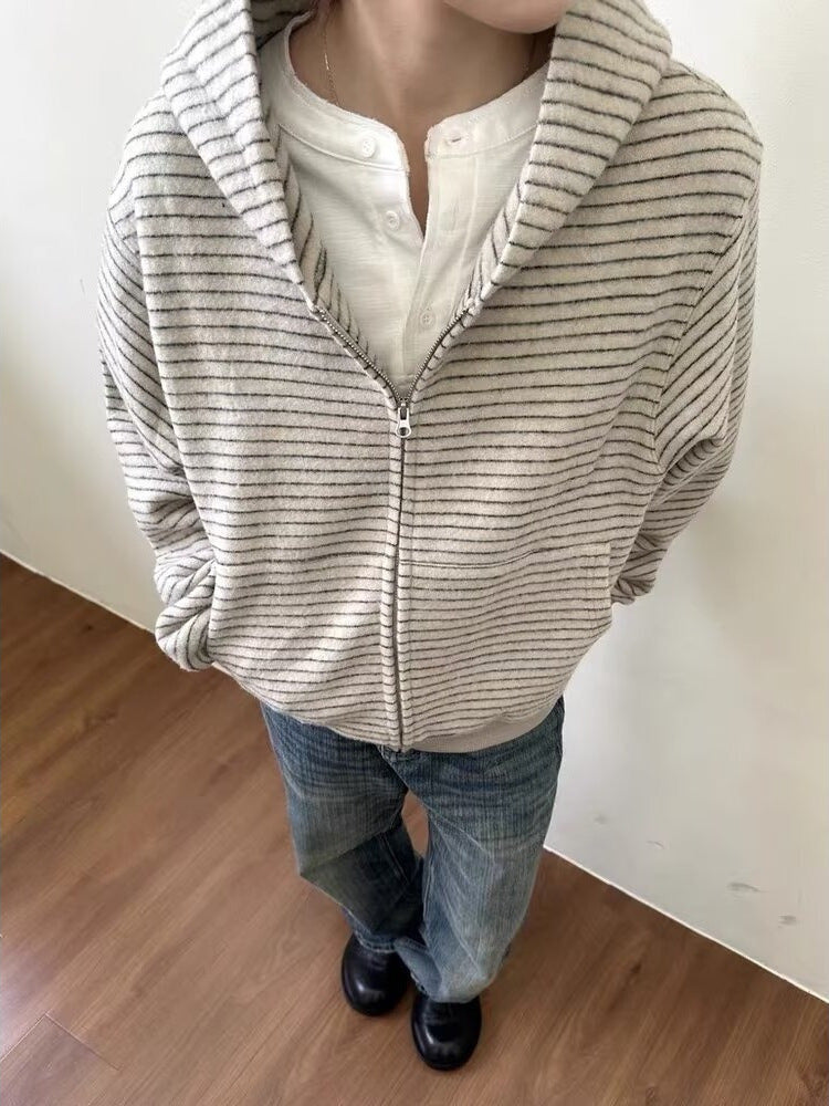 Striped Zip-Up Hoodie Jacket