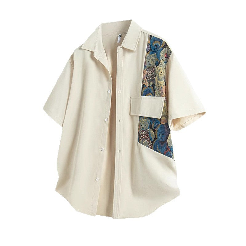 Teddy Patchwork Button-Up Shirt