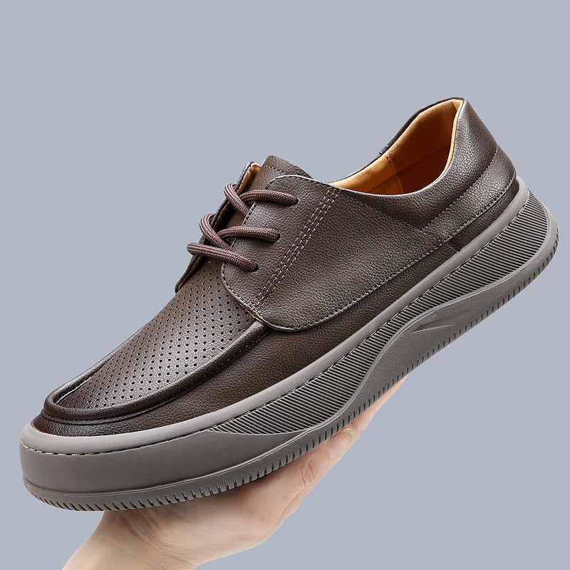 Perforated Leather Casual Loafers