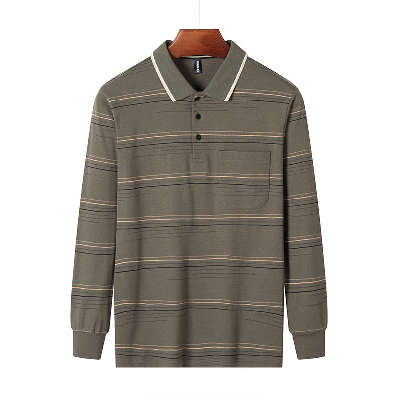 Men's Long Sleeve Striped Polo Shirt