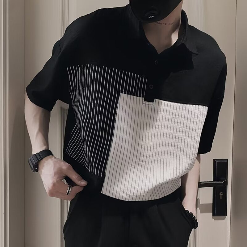Patchwork Striped Polo Shirt