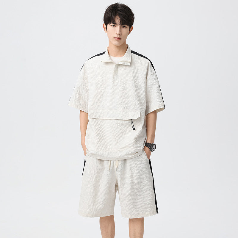 Casual Half-Zip Short Set