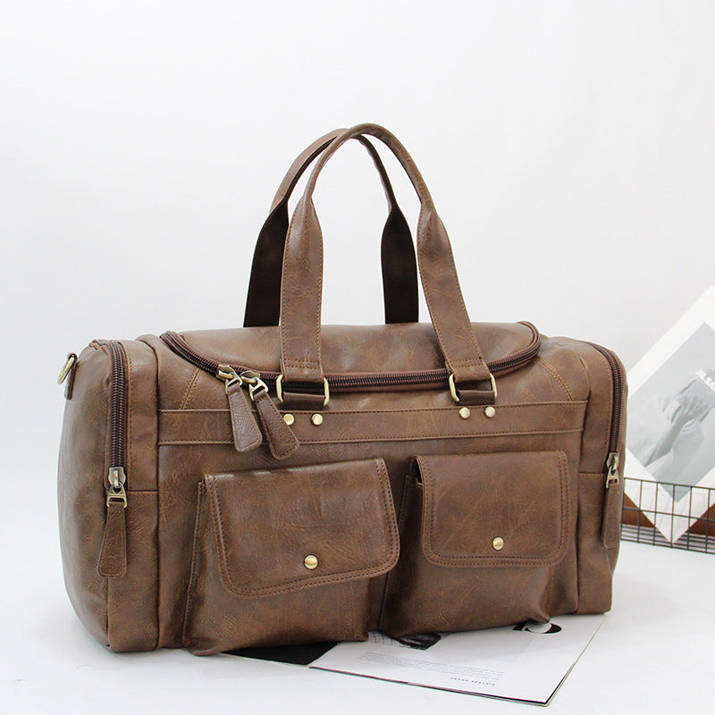 Men's Large Capacity Vintage Duffle Bag, Gym Bag, Multi Pocket, One Shoulder Crossbody Bag, Short Business Travel Bag, Men's Bag