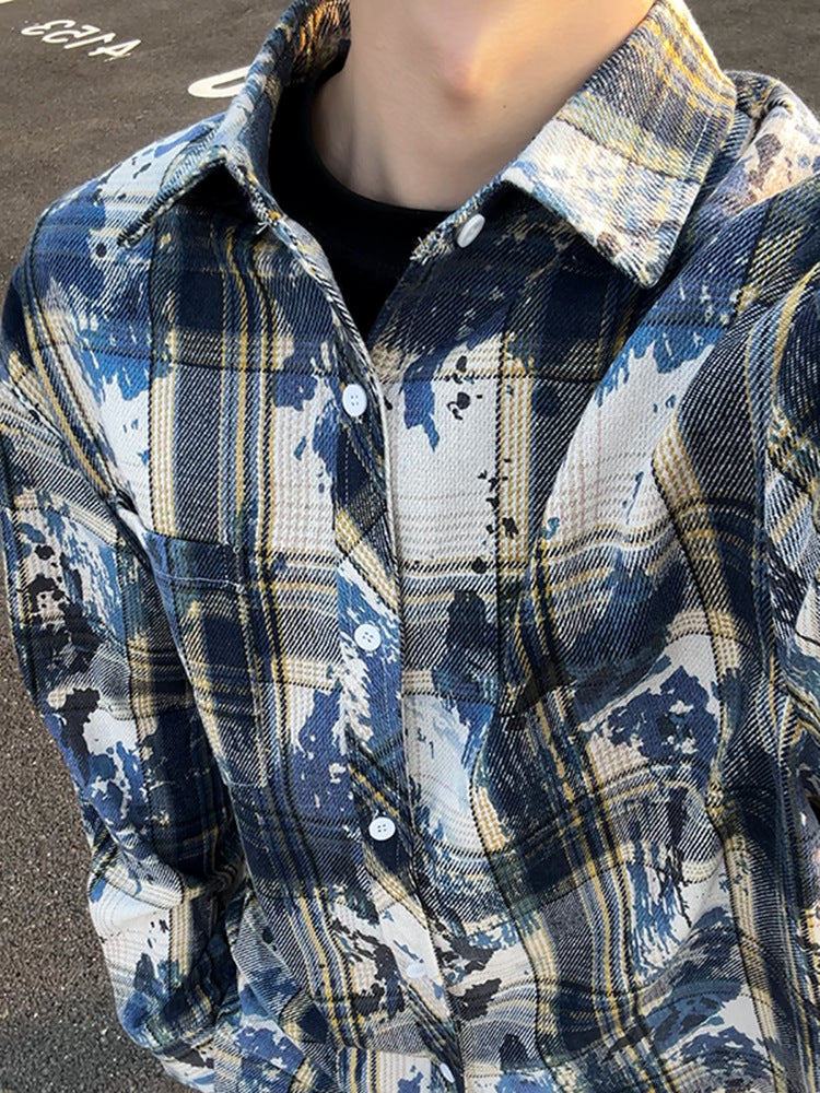 Plaid Splatter Print Overshirt