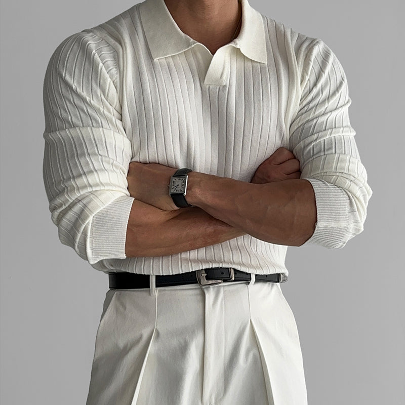 Rib-Knit Collared Shirt