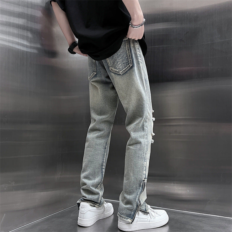Zipped Straight Leg Jeans