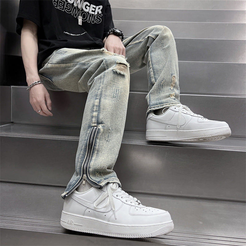 Zipped Straight Leg Jeans