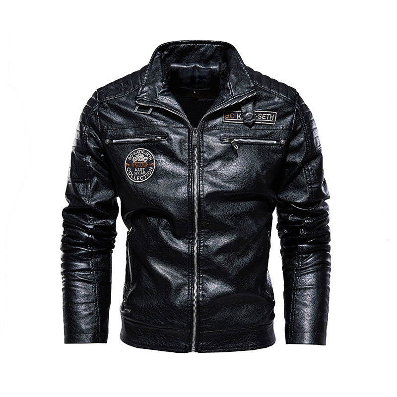 Cross-border men's leather jacket 2022 new men's pu leather jacket European and American motorcycle suit plus velvet leather jacket men's jacket