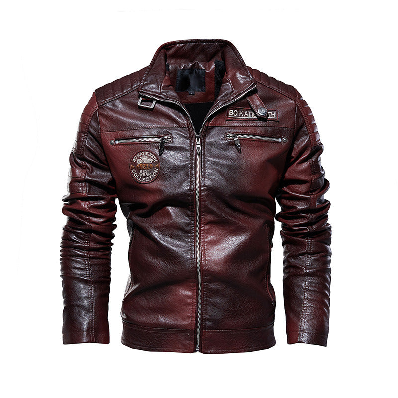 Cross-border men's leather jacket 2022 new men's pu leather jacket European and American motorcycle suit plus velvet leather jacket men's jacket