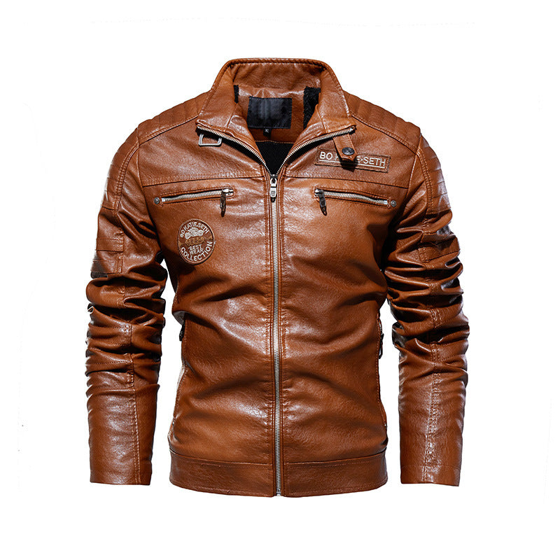 Cross-border men's leather jacket 2022 new men's pu leather jacket European and American motorcycle suit plus velvet leather jacket men's jacket