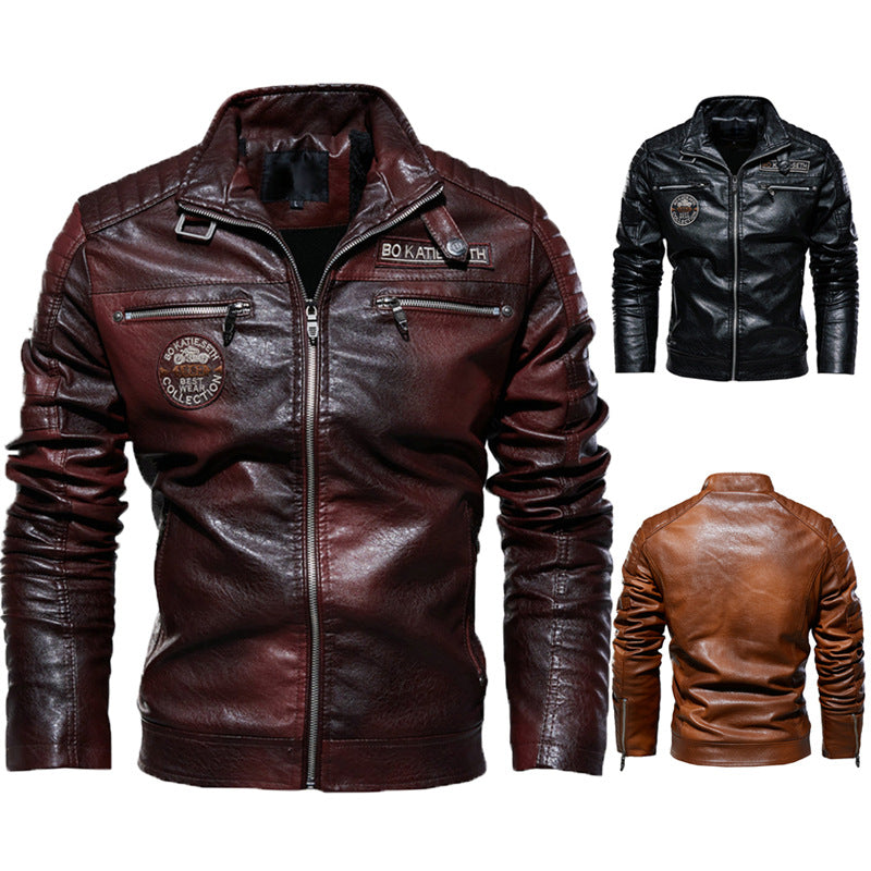 Cross-border men's leather jacket 2022 new men's pu leather jacket European and American motorcycle suit plus velvet leather jacket men's jacket
