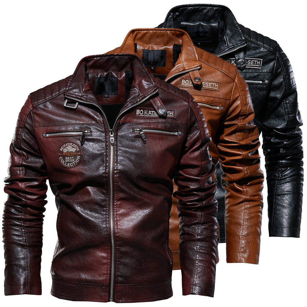 Cross-border men's leather jacket 2022 new men's pu leather jacket European and American motorcycle suit plus velvet leather jacket men's jacket