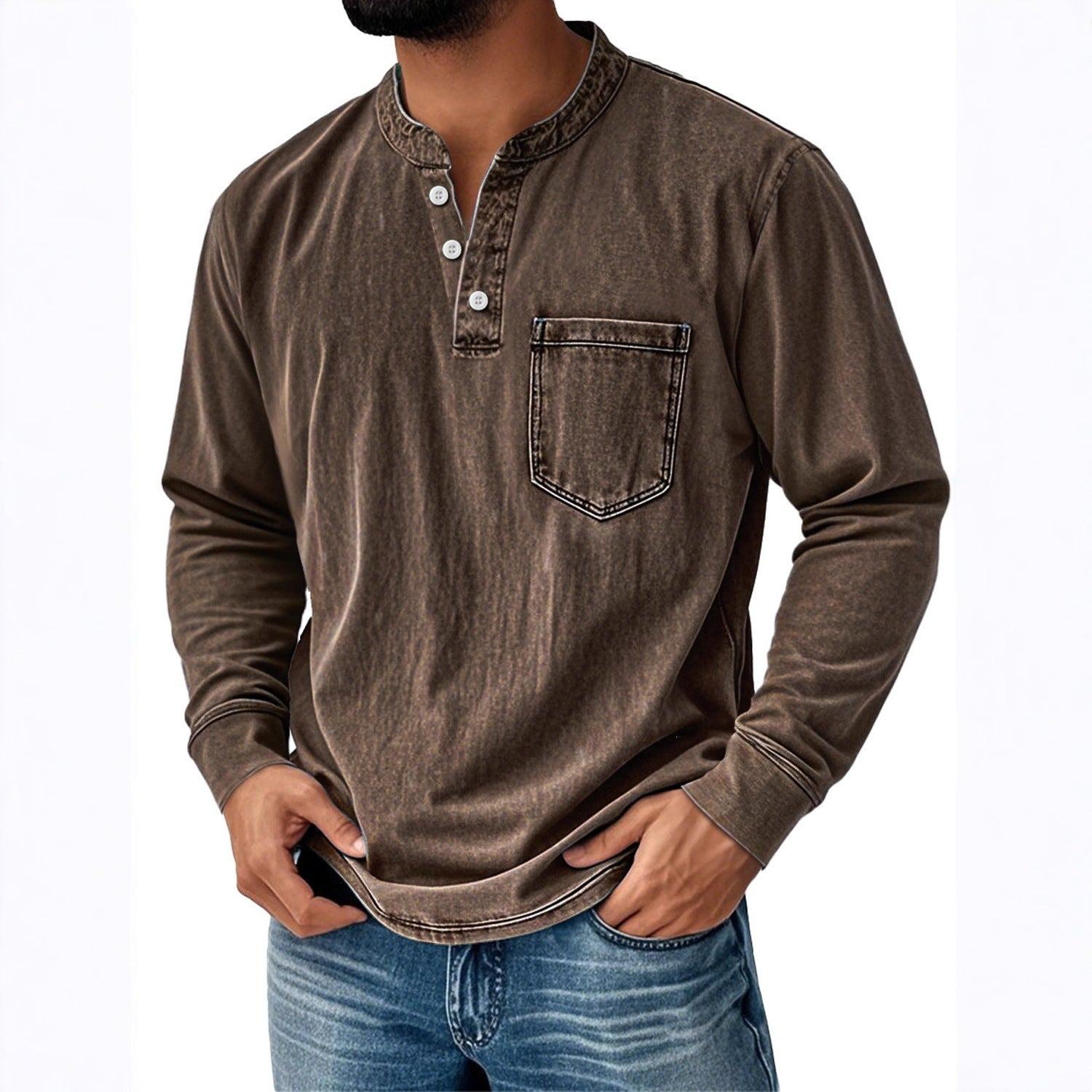 Three-Button Long Sleeve polo shirt