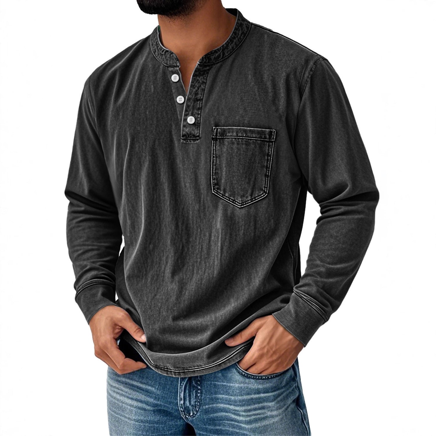 Three-Button Long Sleeve polo shirt