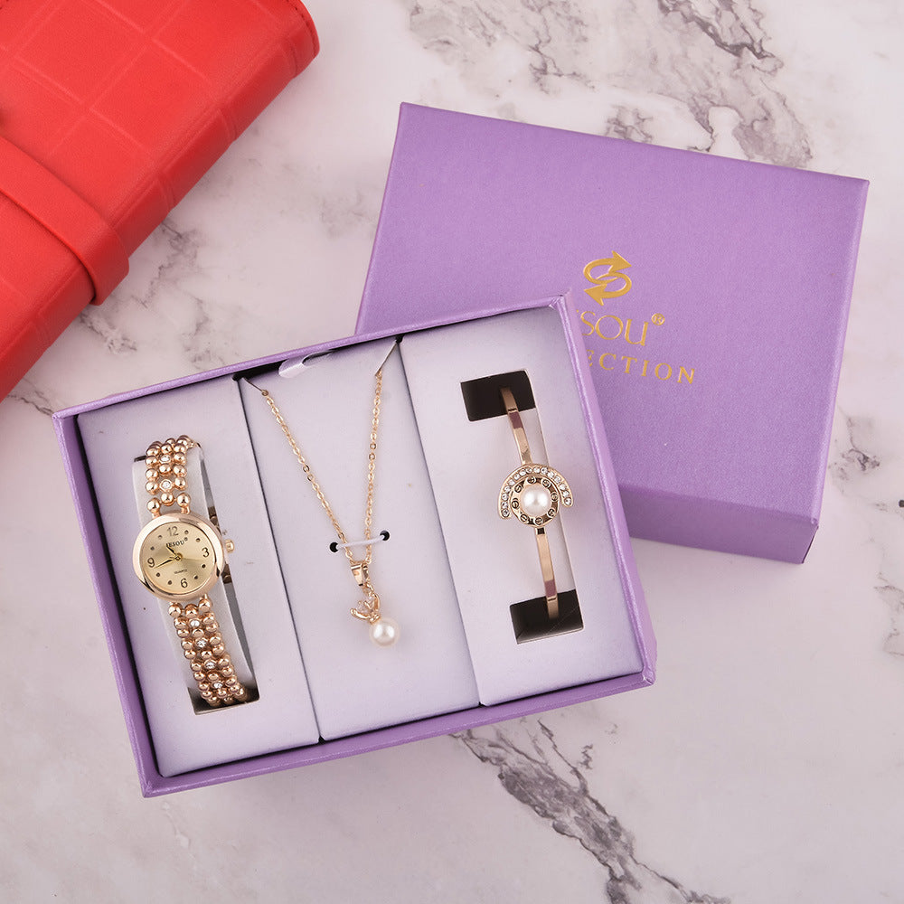 Elegant Jewelry Gift Set with Watch, Necklace, and Bracelet