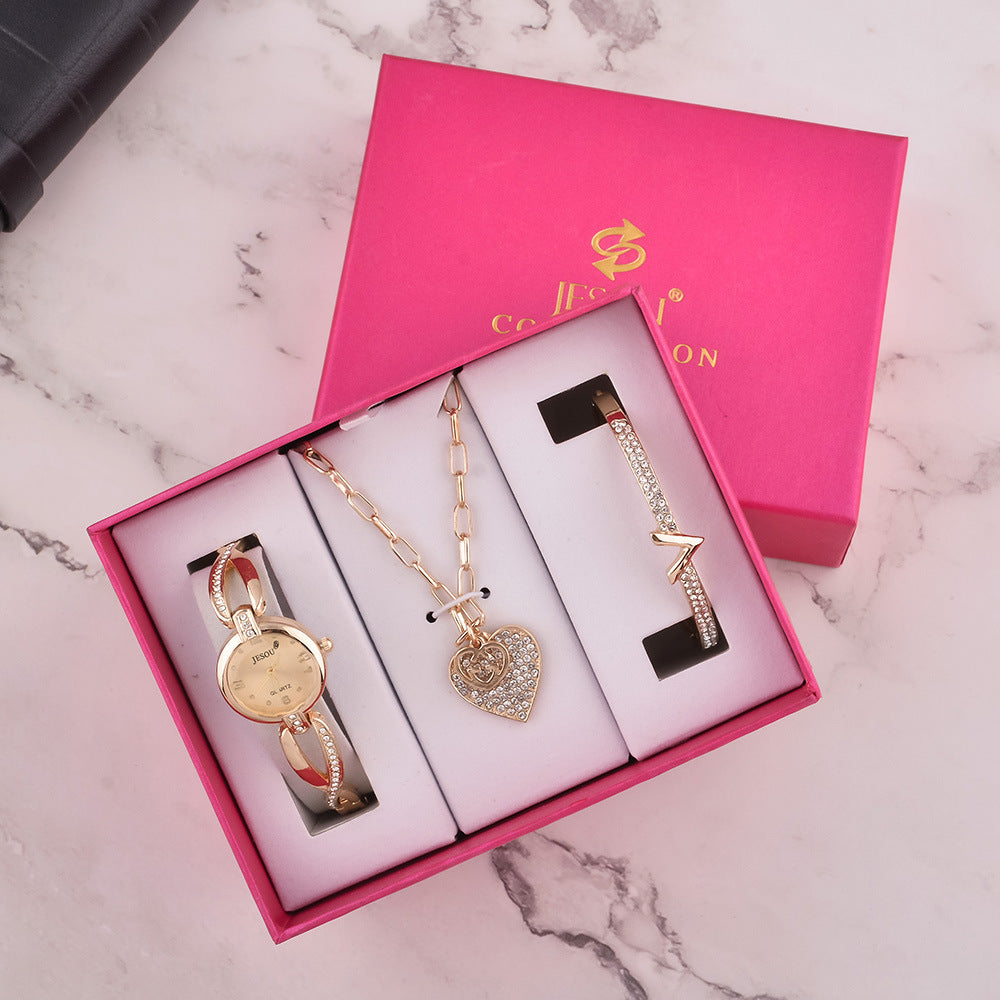 Elegant Jewelry Gift Set with Watch, Necklace, and Bracelet