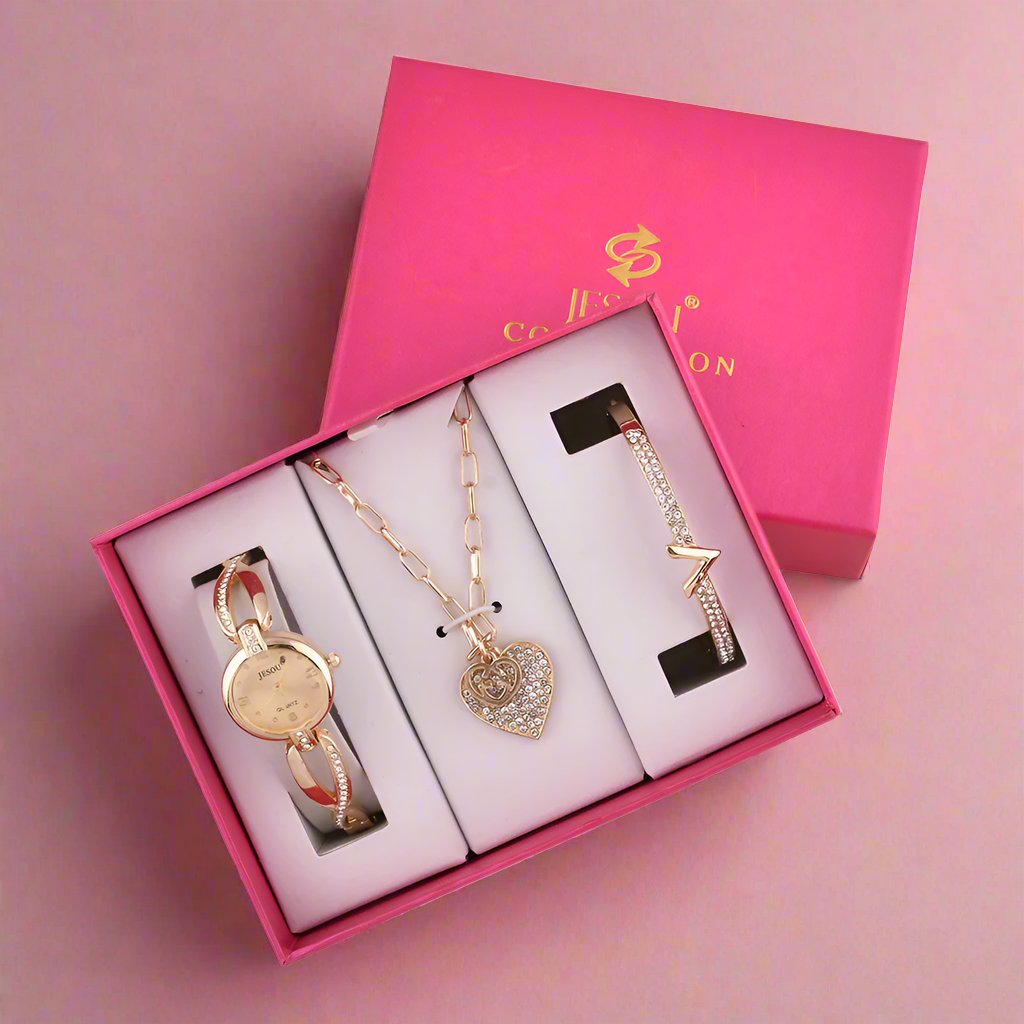 Elegant Jewelry Gift Set with Watch, Necklace, and Bracelet