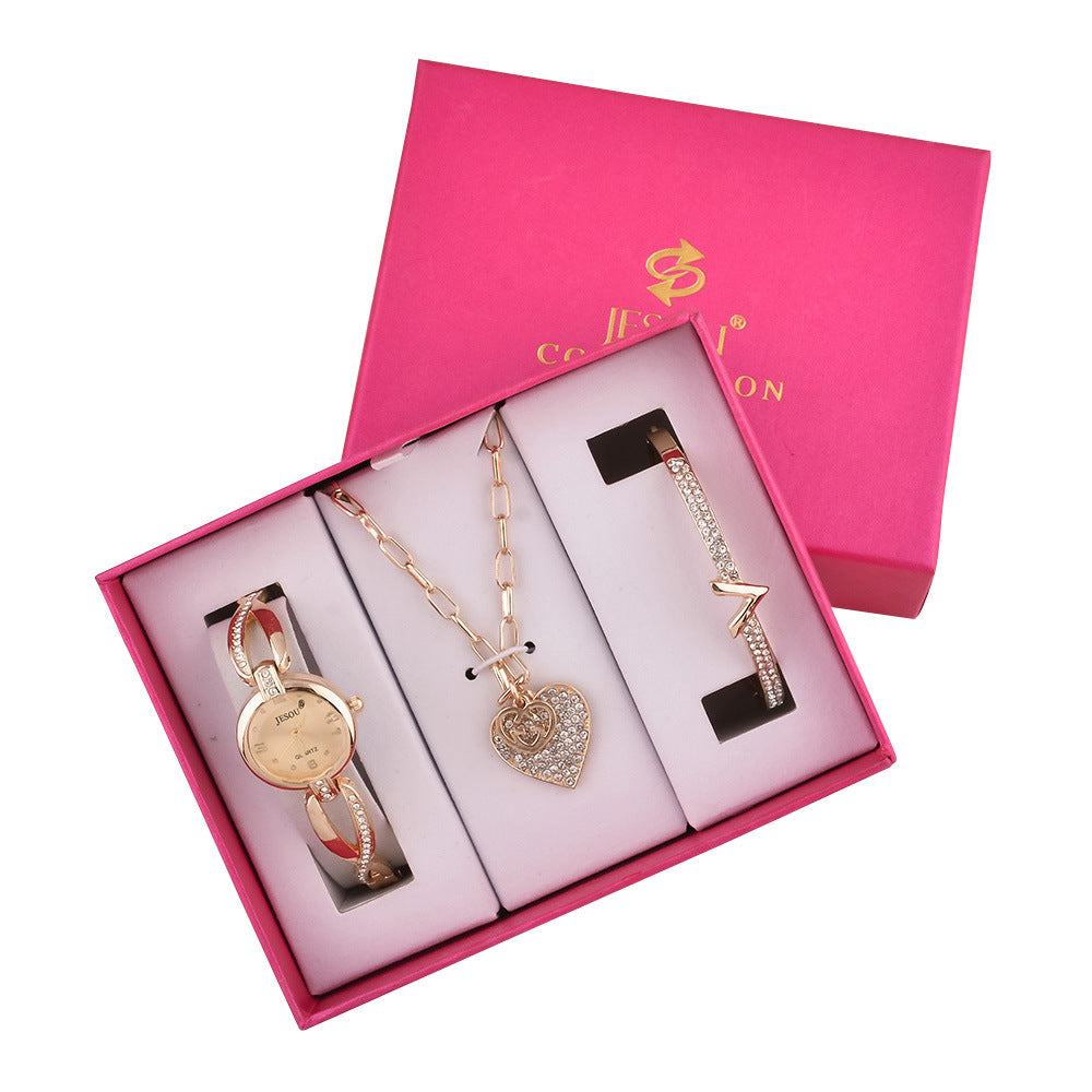 Elegant Jewelry Gift Set with Watch, Necklace, and Bracelet