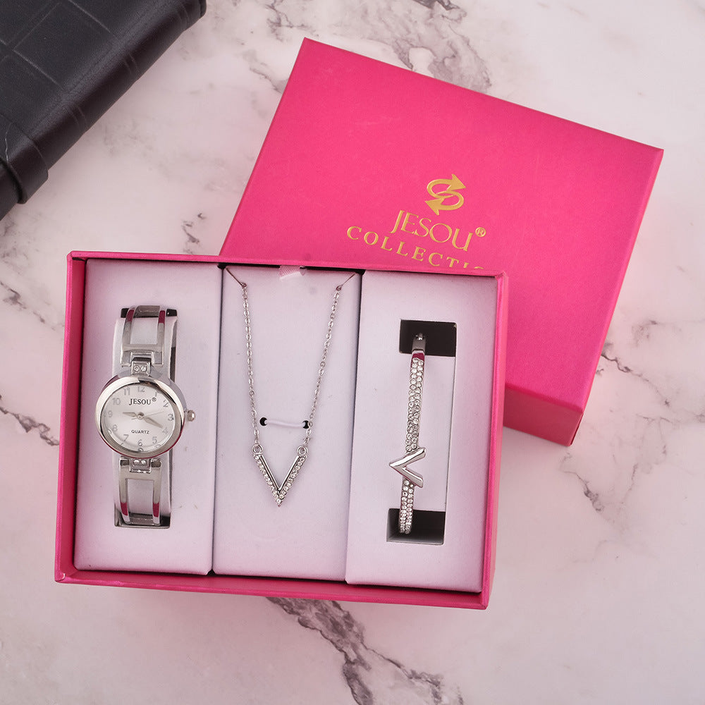 Elegant Jewelry Gift Set with Watch, Necklace, and Bracelet