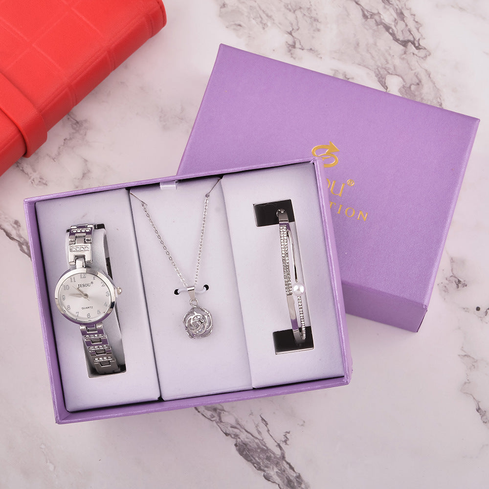 Elegant Jewelry Gift Set with Watch, Necklace, and Bracelet