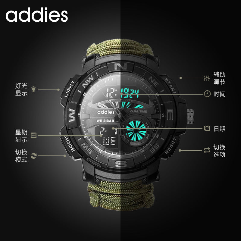 Eddison Men's Multifunctional Compass Watch Outdoor Mountaineering Whistle Flintstone Waterproof Electronic Men's Watch Wholesale