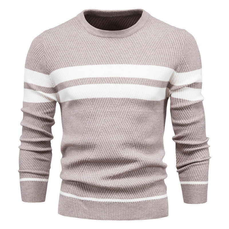 Spot autumn and winter men's casual striped men's sweater pullover color matching round neck men's European size sweater