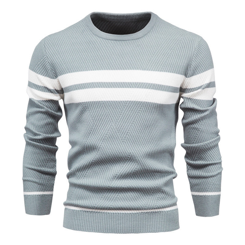 Spot autumn and winter men's casual striped men's sweater pullover color matching round neck men's European size sweater