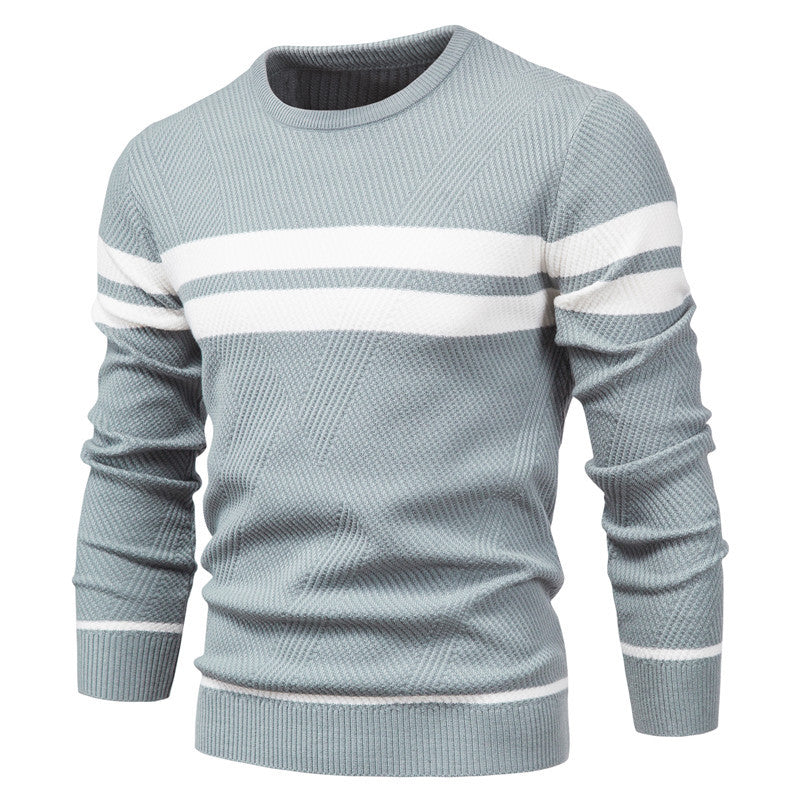 Spot autumn and winter men's casual striped men's sweater pullover color matching round neck men's European size sweater