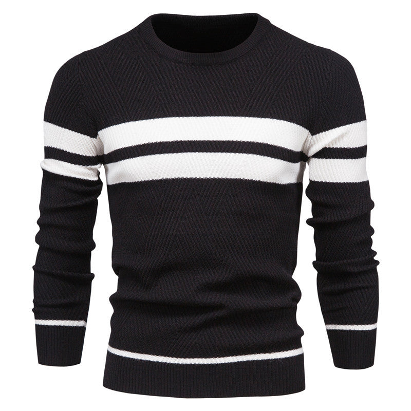 Spot autumn and winter men's casual striped men's sweater pullover color matching round neck men's European size sweater