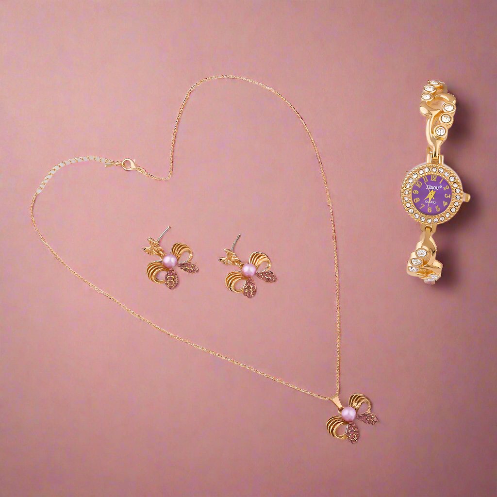 Heart-Shaped Jewelry Gift Set with Watch, Necklace, and Earrings
