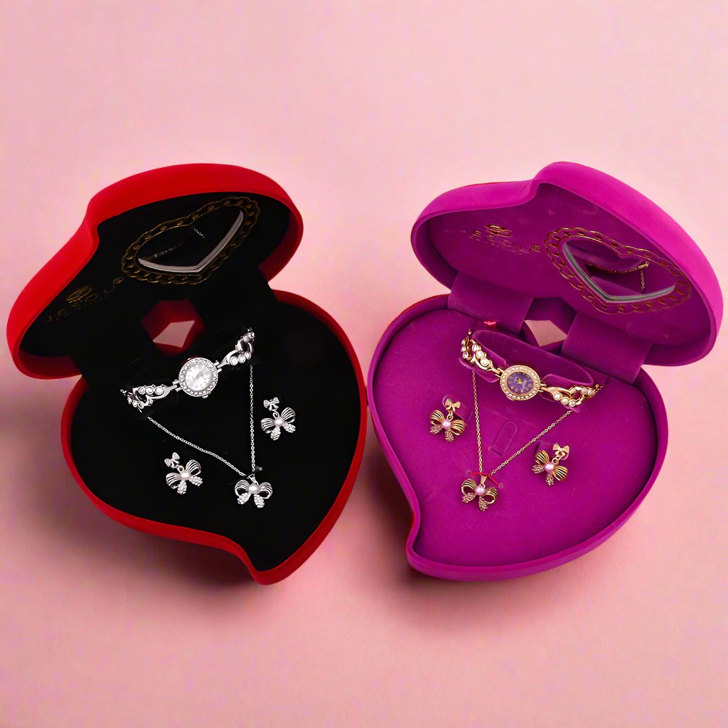 Heart-Shaped Jewelry Gift Set with Watch, Necklace, and Earrings