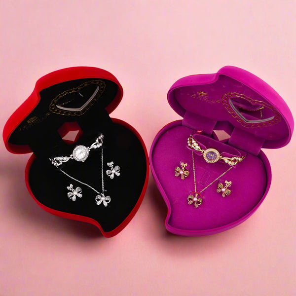 Heart-Shaped Jewelry Gift Set with Watch, Necklace, and Earrings