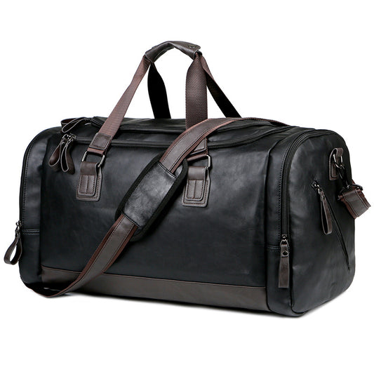 PU leather extra-large capacity travel bag, men's business trip duffle bag, travel backpack, Korean version of the hand-held shoulder enlarged