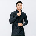 Men's quick-dry half-zip long-sleeve, elastic top for running and fitness.