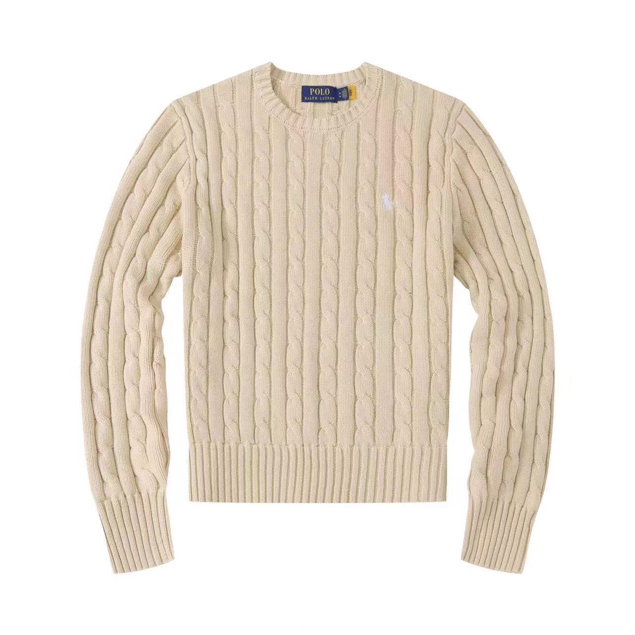 Polo Long Sleeve Cotton Twist Knit Sweater