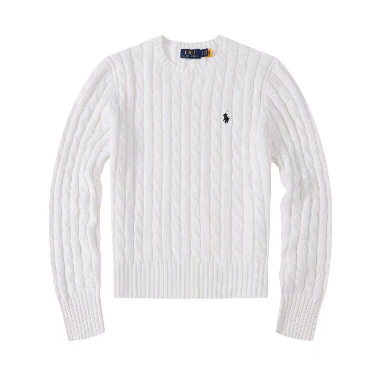 Polo Long Sleeve Cotton Twist Knit Sweater