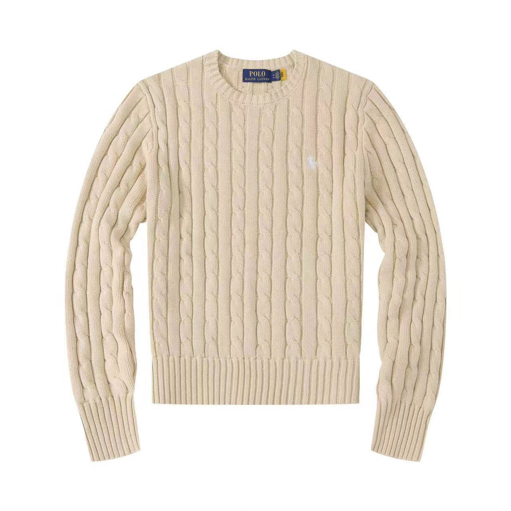 Polo Long Sleeve Cotton Twist Knit Sweater