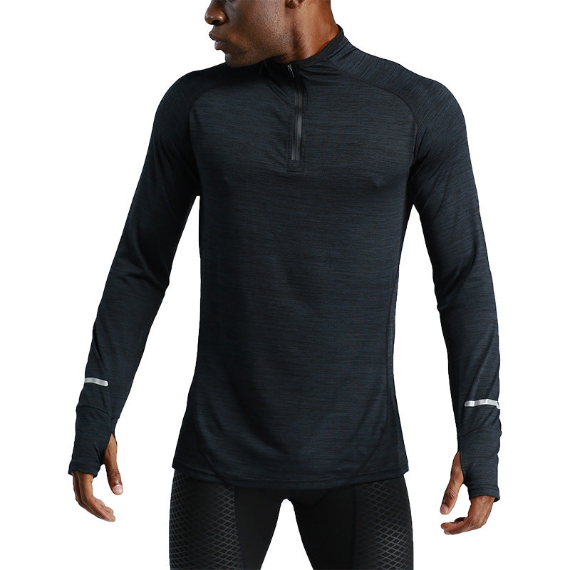 Men's half-zip long-sleeve sports top, quick-dry, for running and basketball.