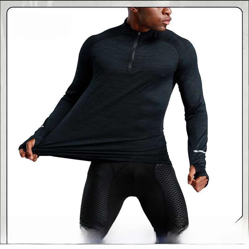 Men's half-zip long-sleeve sports top, quick-dry, for running and basketball.