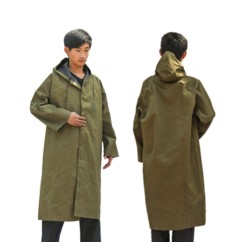 Thickened canvas raincoats for men and women, one-piece, windproof, flood control, outdoor use