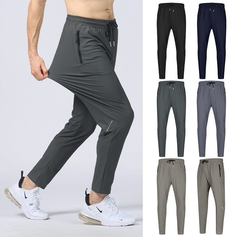 Men's lightweight ice silk stretch pants, quick-dry, wrinkle-resistant