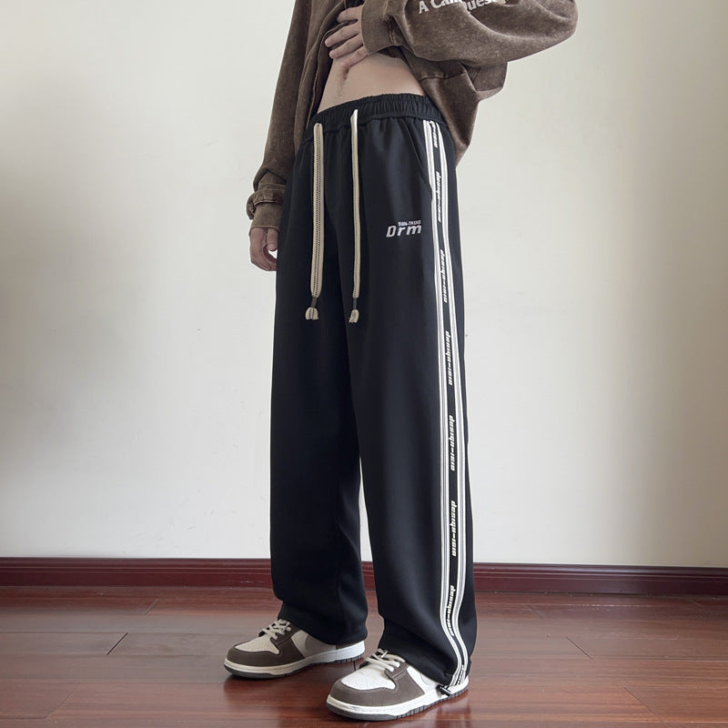 Embroidered Letter Casual Striped Sports Pants
