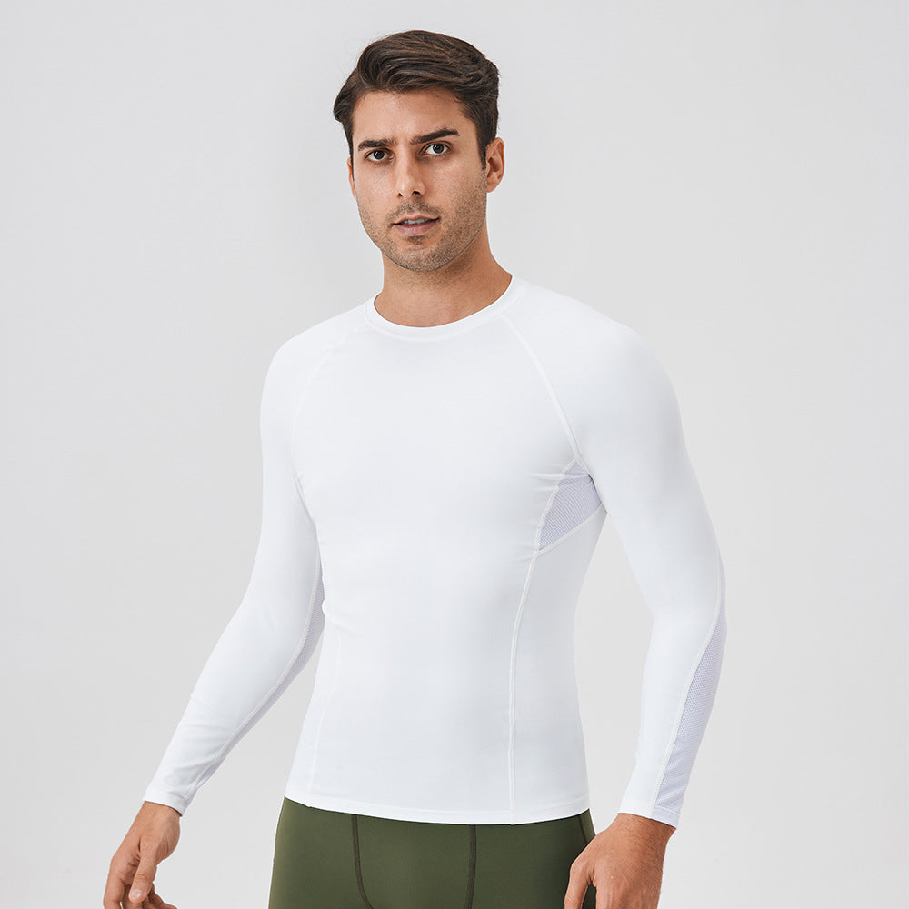 Men's nylon compression sports top, quick-dry, breathable, long-sleeve