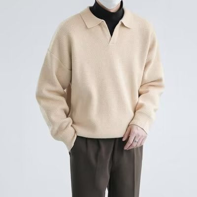 Retro Khaki Stand-Up Collar Sweater