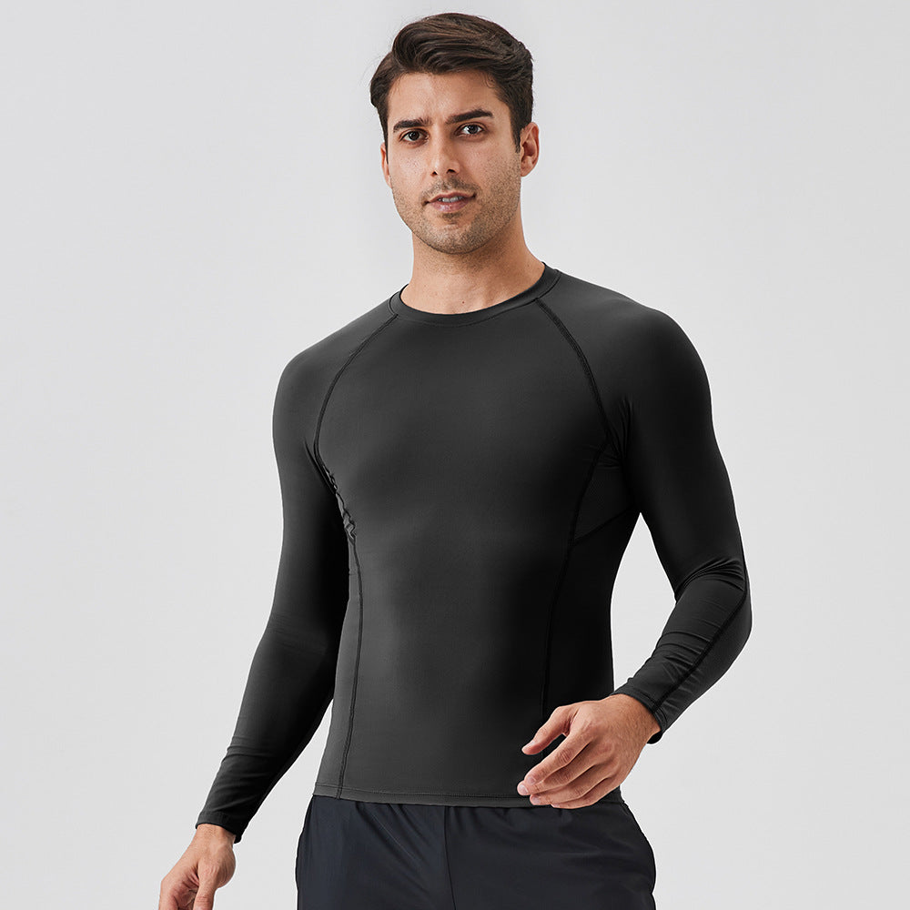 Men's nylon compression sports top, quick-dry, breathable, long-sleeve